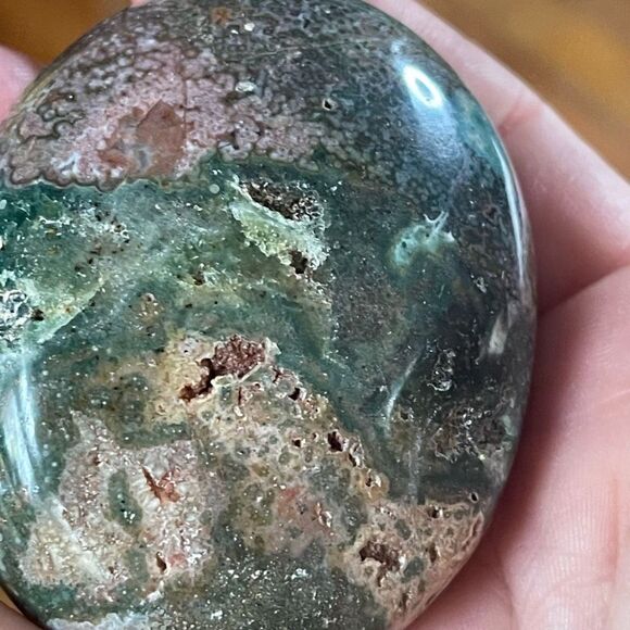 Natural Ocean Jasper orbicular palm stone crystal colorful green orange purple w - Picture 6 of 7